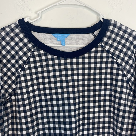 Draper James Natalie Sweatshirt in Navy Blue and White Gingham. Size Large. - Picture 5 of 14